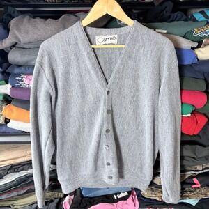 vtg 80's Carmel Cardigan Sweater Womens Large L Gray Button Up USA Made Knit